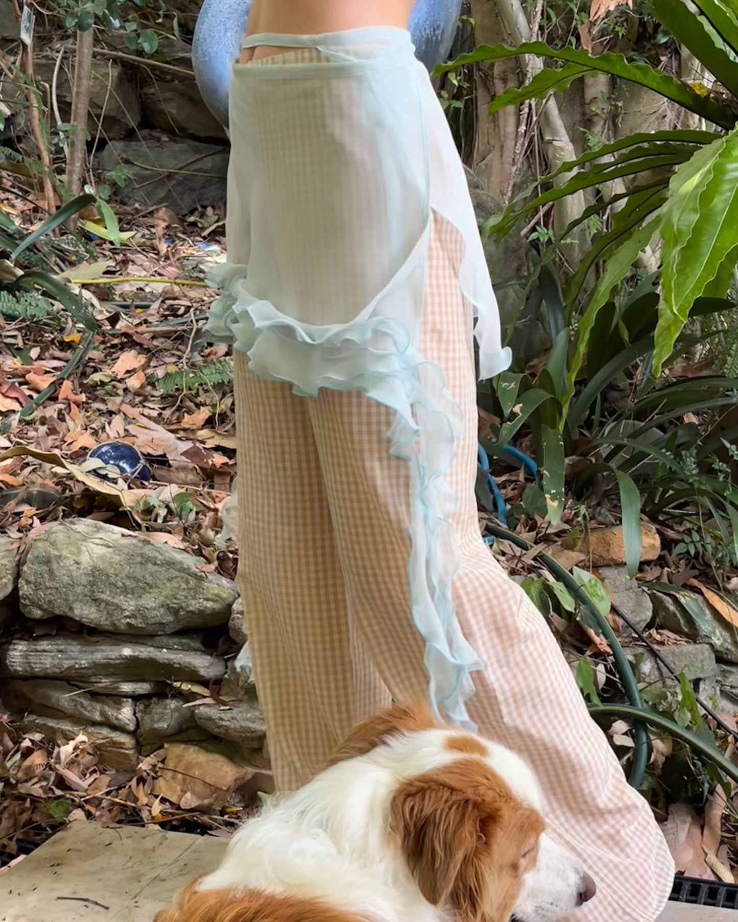 Blue Silk Chiffon Spiral Ruffle Wrap Skirt