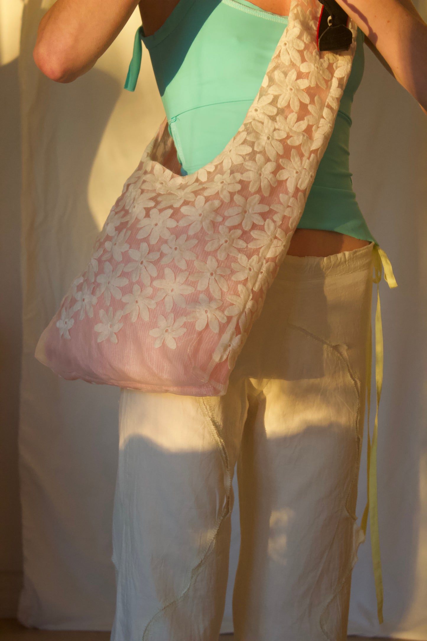 Sheer Embroidered Daisy Crossbody Bag