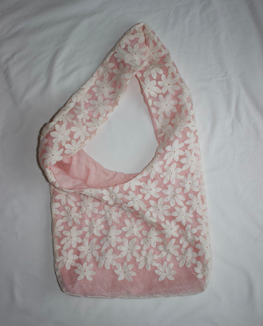 Sheer Embroidered Daisy Crossbody Bag