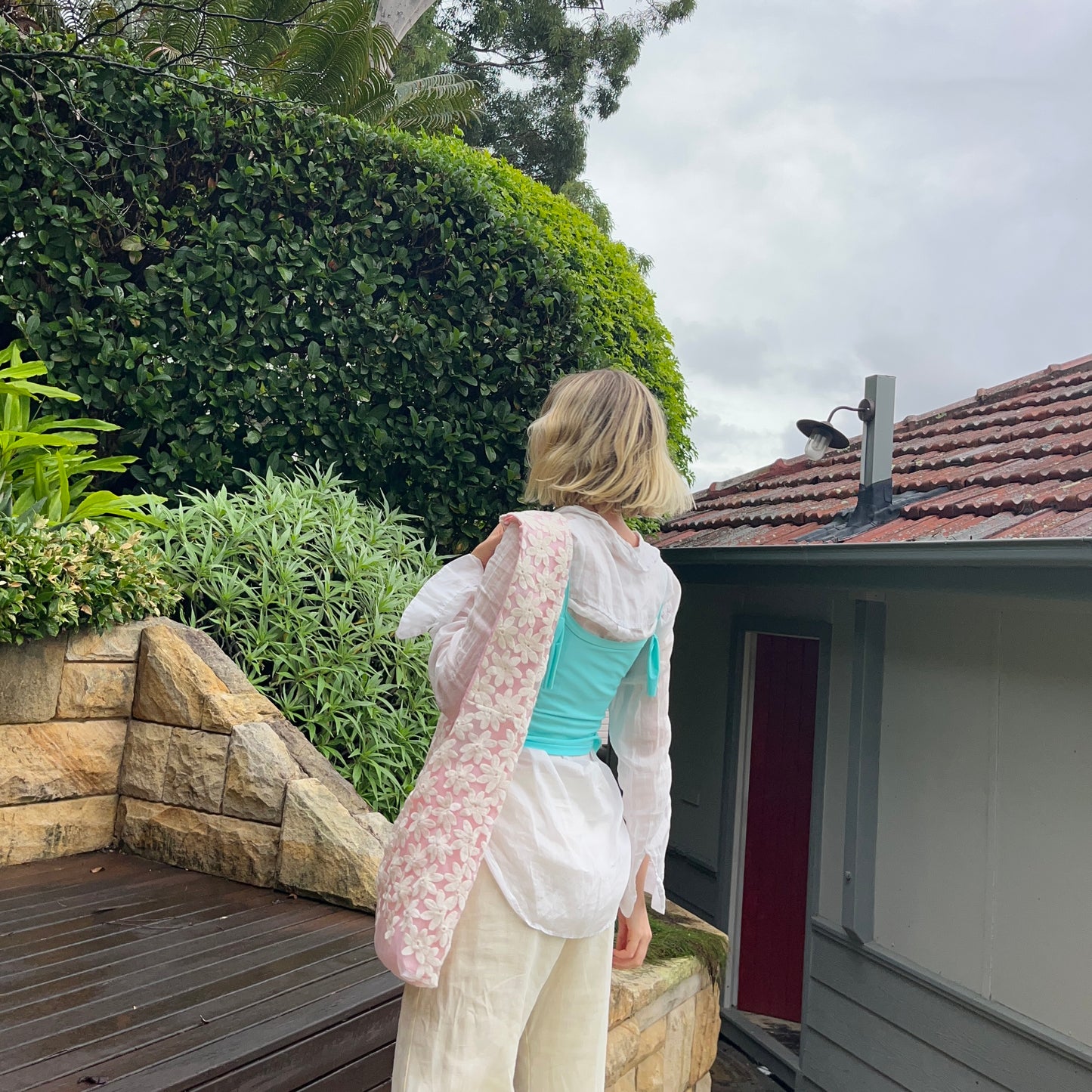 Sheer Embroidered Daisy Crossbody Bag