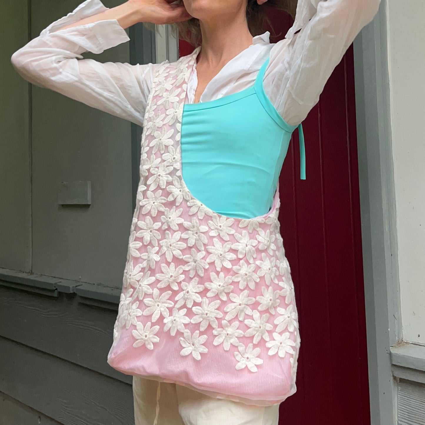 Sheer Embroidered Daisy Crossbody Bag