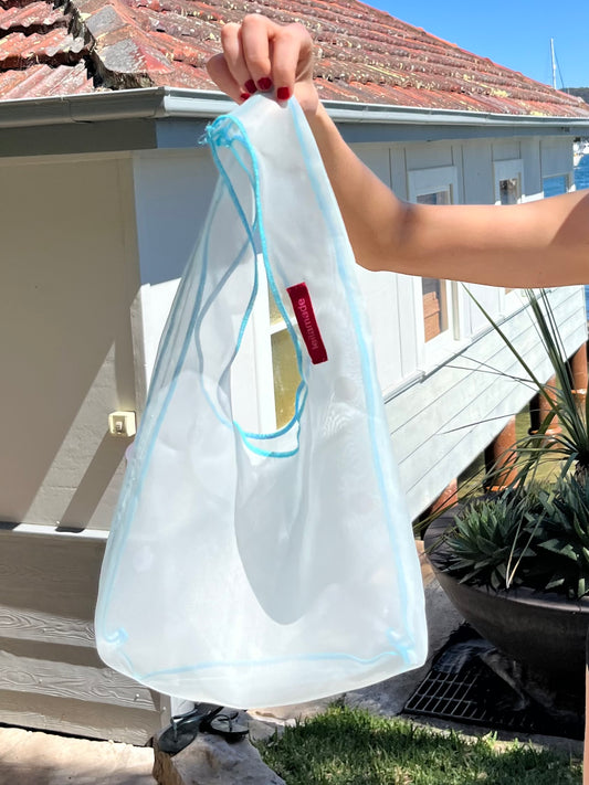 Light Blue Silk Organza Mini Shoulder Bag with Oversized Sequins