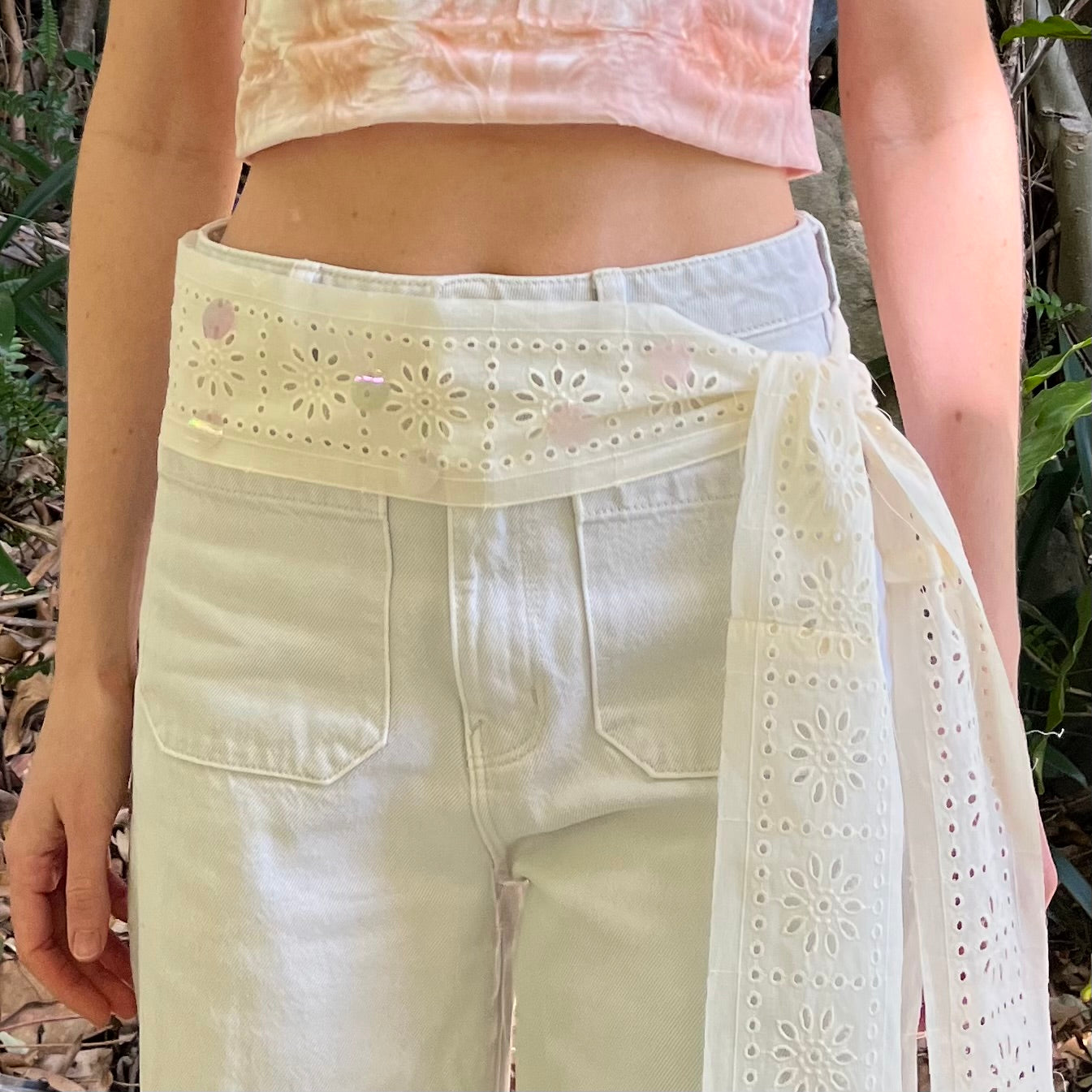 Sequinned Broderie Anglaise Tie Belt