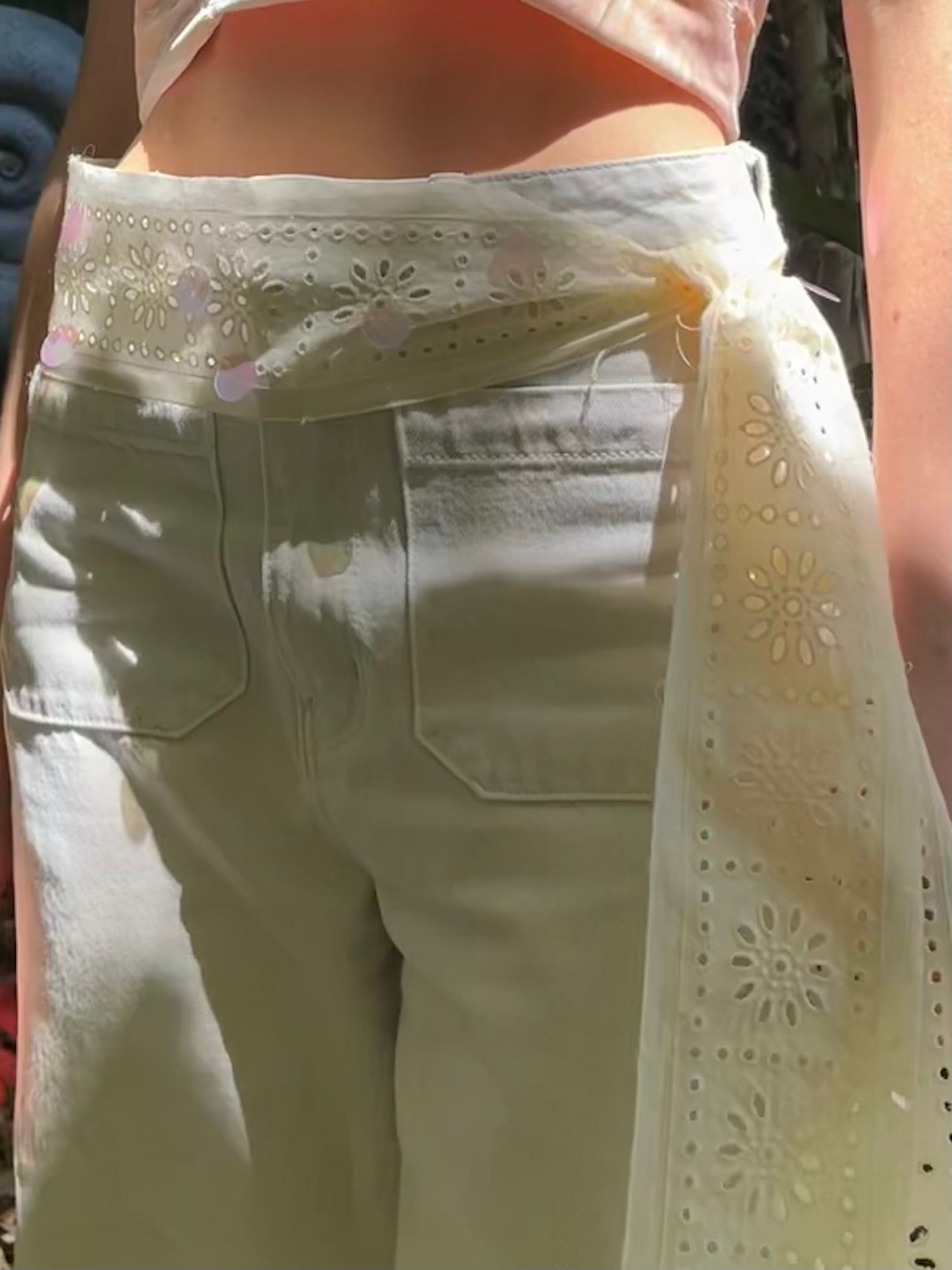 Sequinned Broderie Anglaise Tie Belt