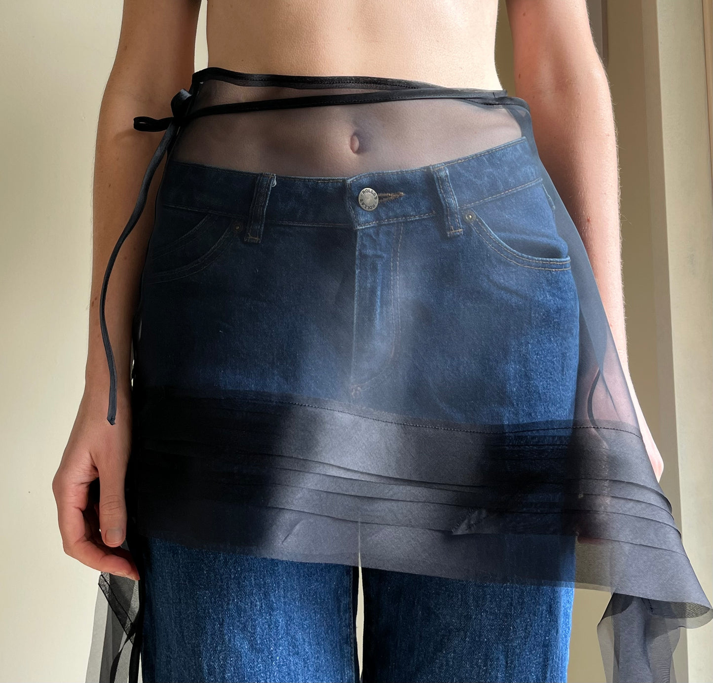 Black Silk Organza Bias Wrap Skirt