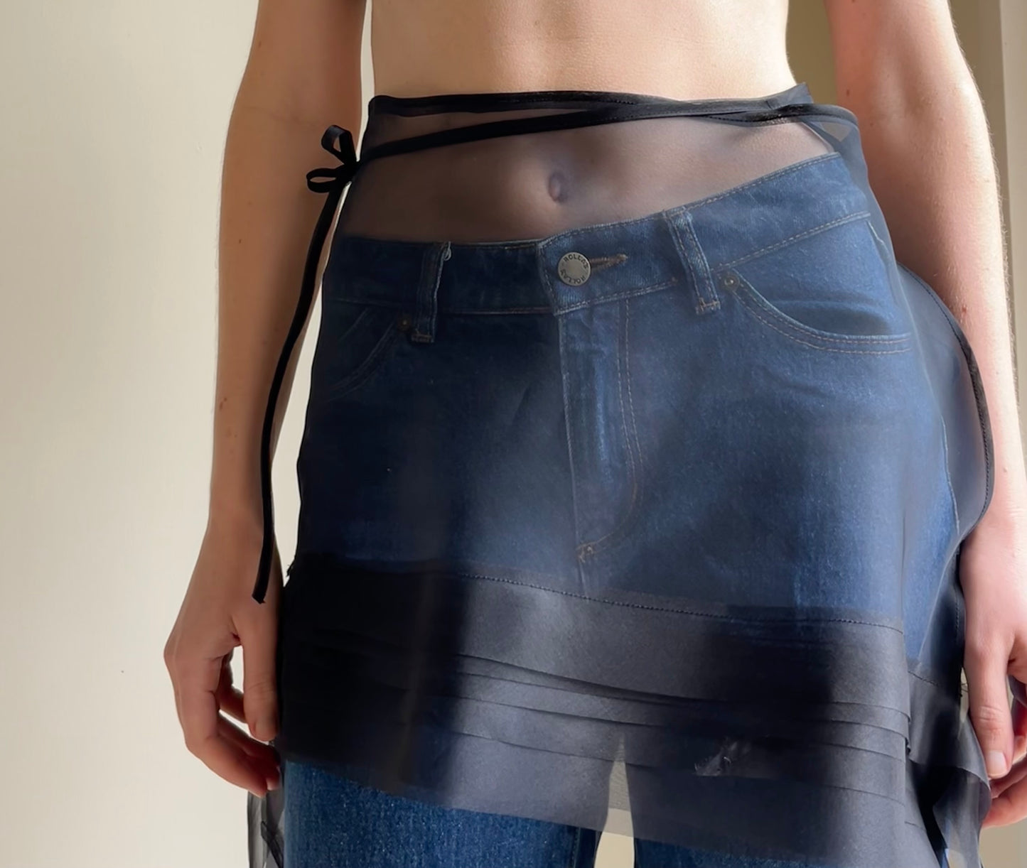 Black Silk Organza Bias Wrap Skirt