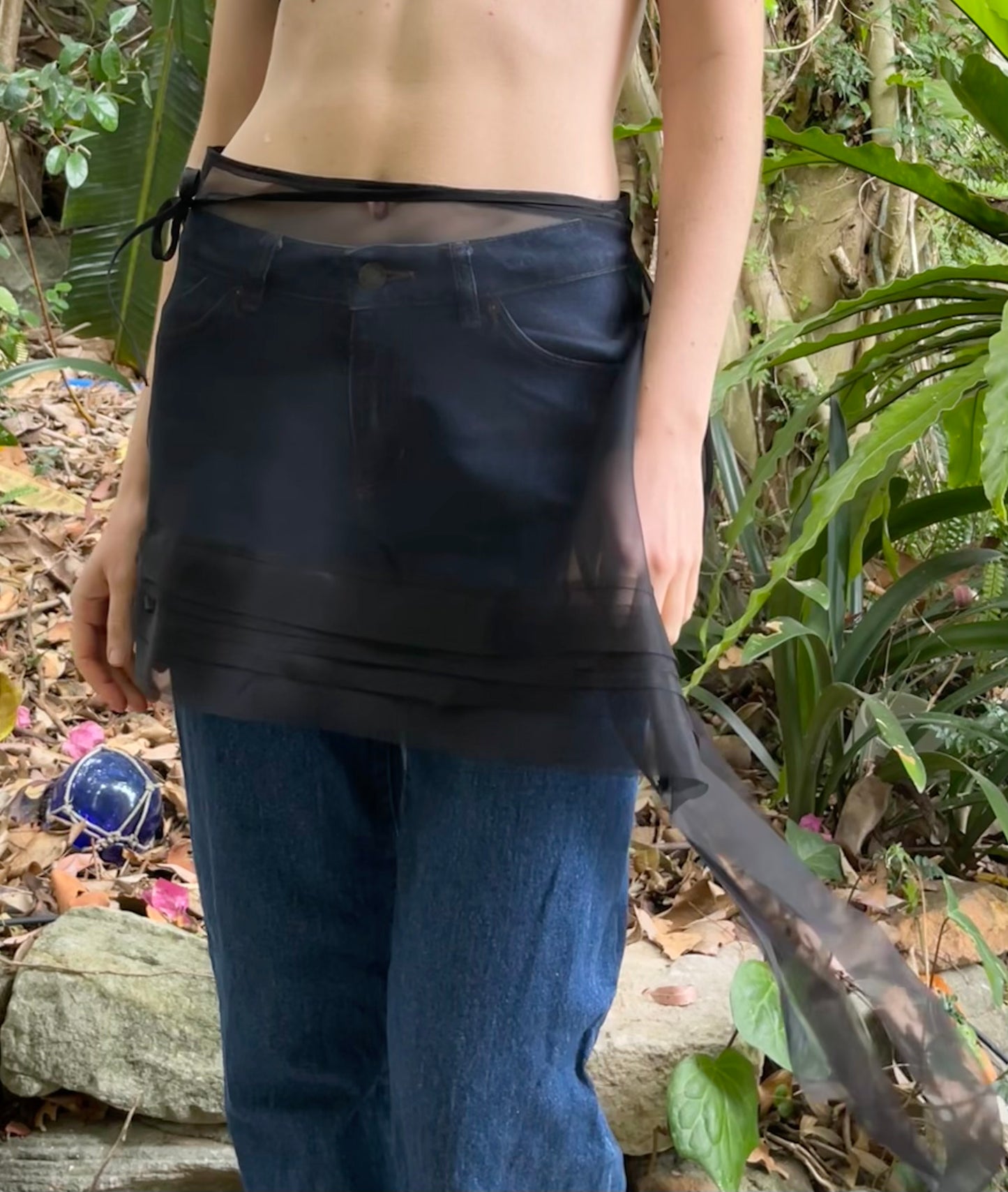 Black Silk Organza Bias Wrap Skirt