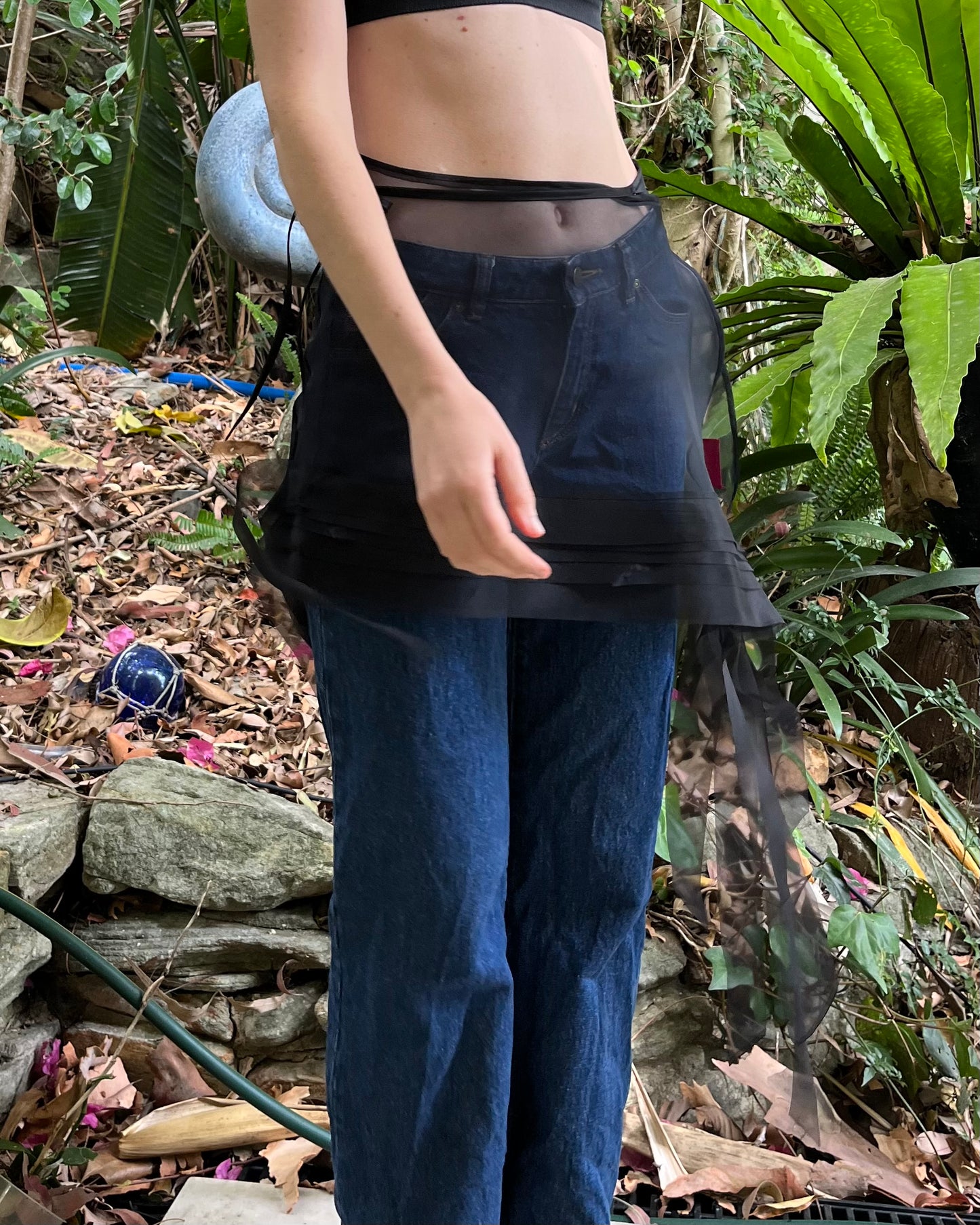 Black Silk Organza Bias Wrap Skirt