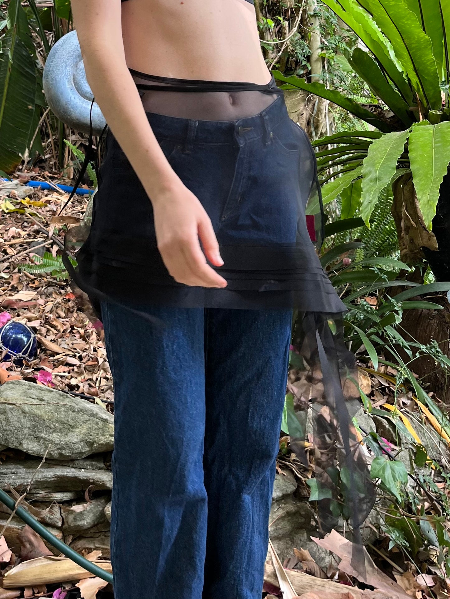 Black Silk Organza Bias Wrap Skirt