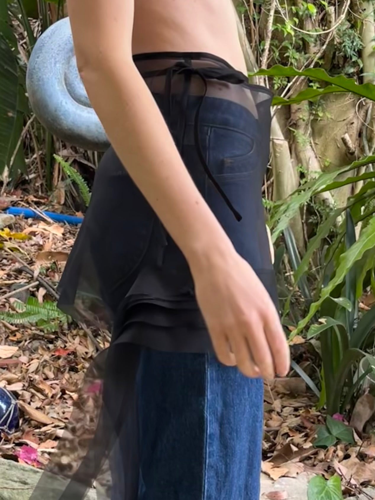 Black Silk Organza Bias Wrap Skirt