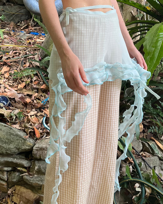 Blue Silk Chiffon Spiral Ruffle Wrap Skirt