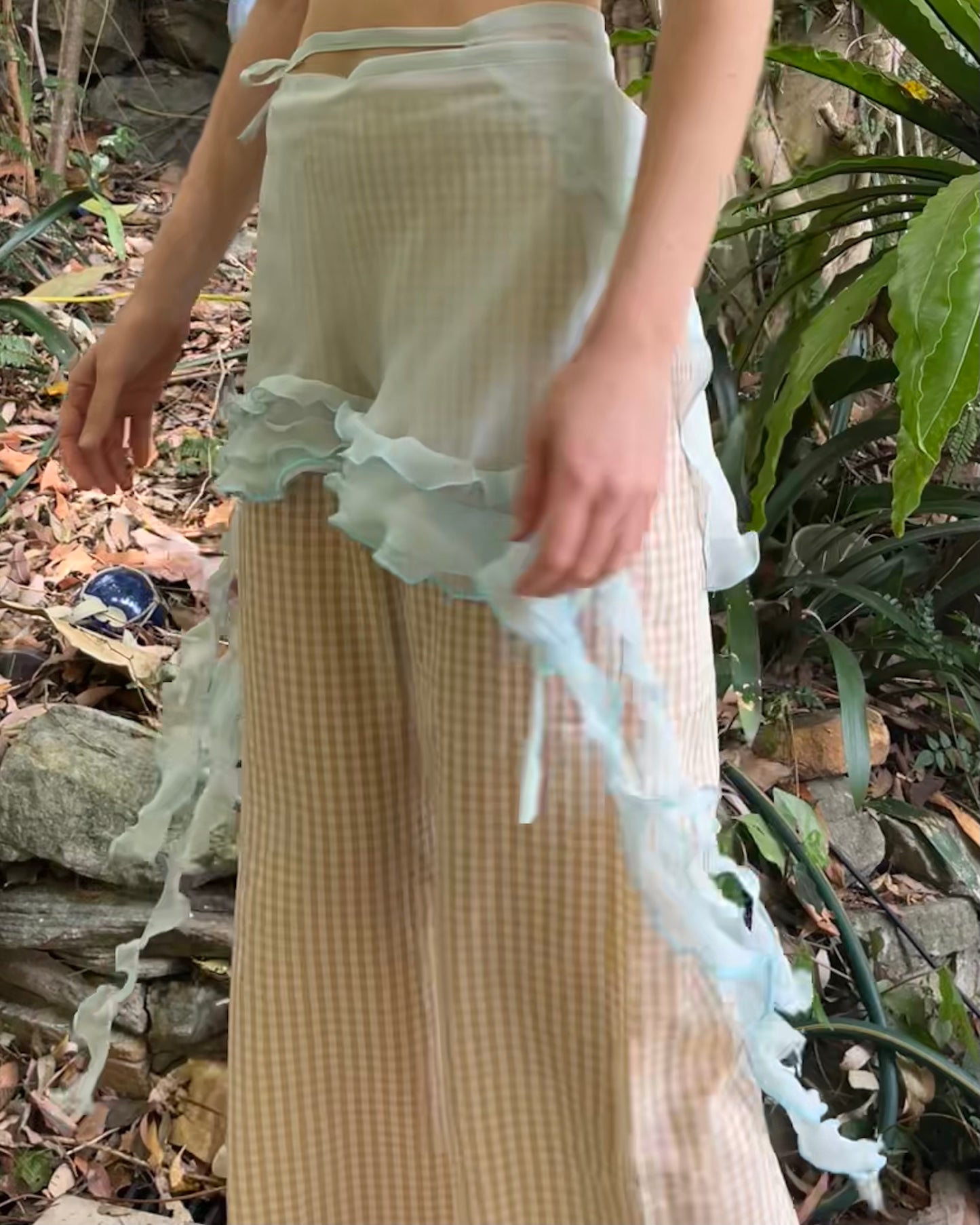 Blue Silk Chiffon Spiral Ruffle Wrap Skirt