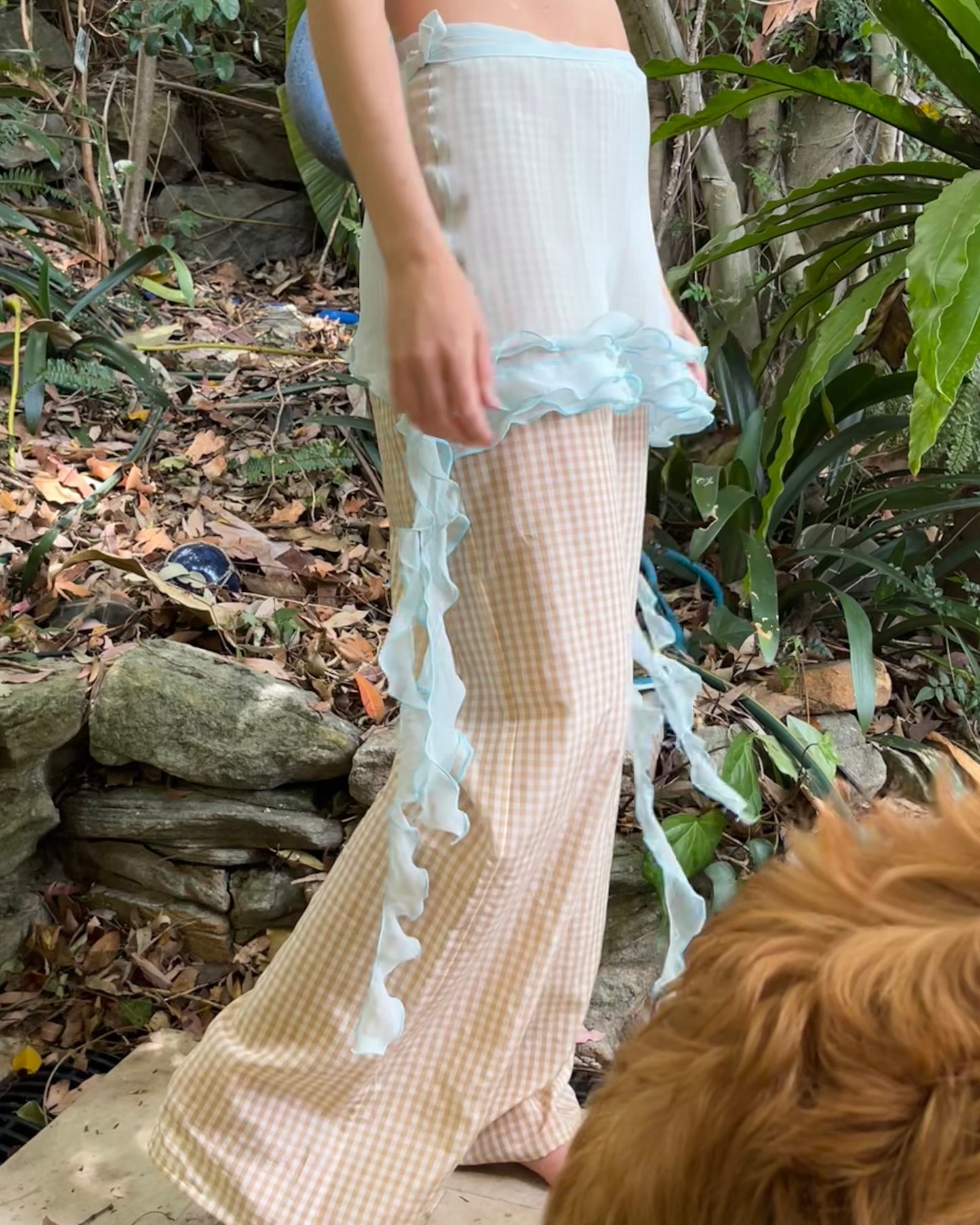 Blue Silk Chiffon Spiral Ruffle Wrap Skirt