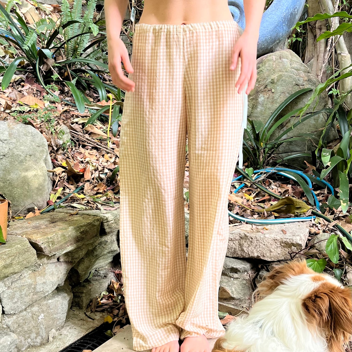 Silk Cotton Gingham Drawstring Pants