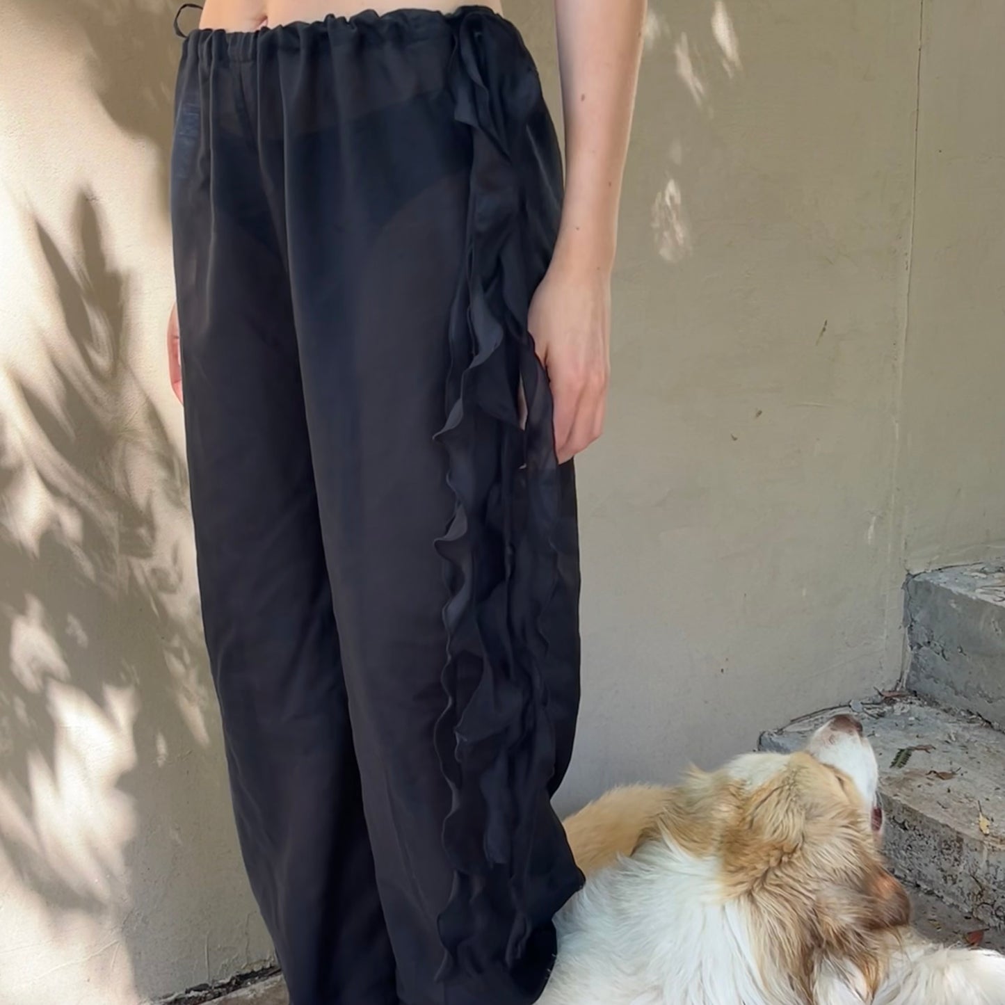 Silk Cotton Low-Mid Rise Ruffle Pant