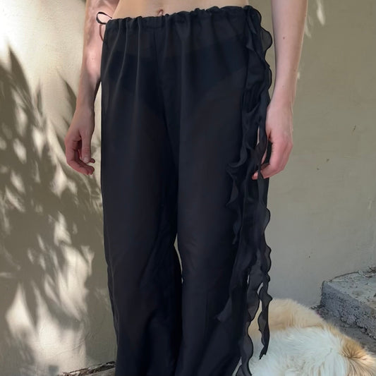 Silk Cotton Low-Mid Rise Ruffle Pant