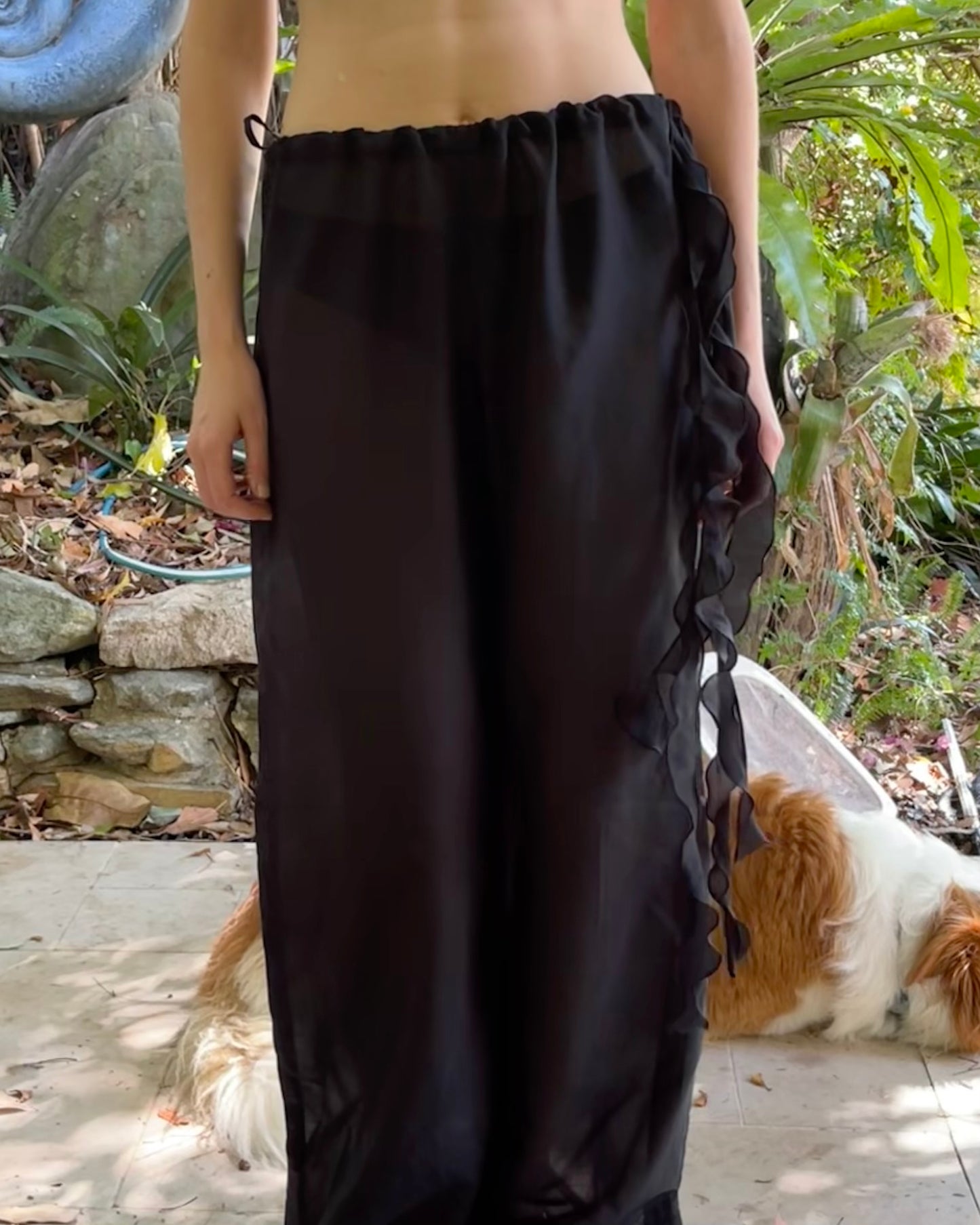 Silk Cotton Low-Mid Rise Ruffle Pant