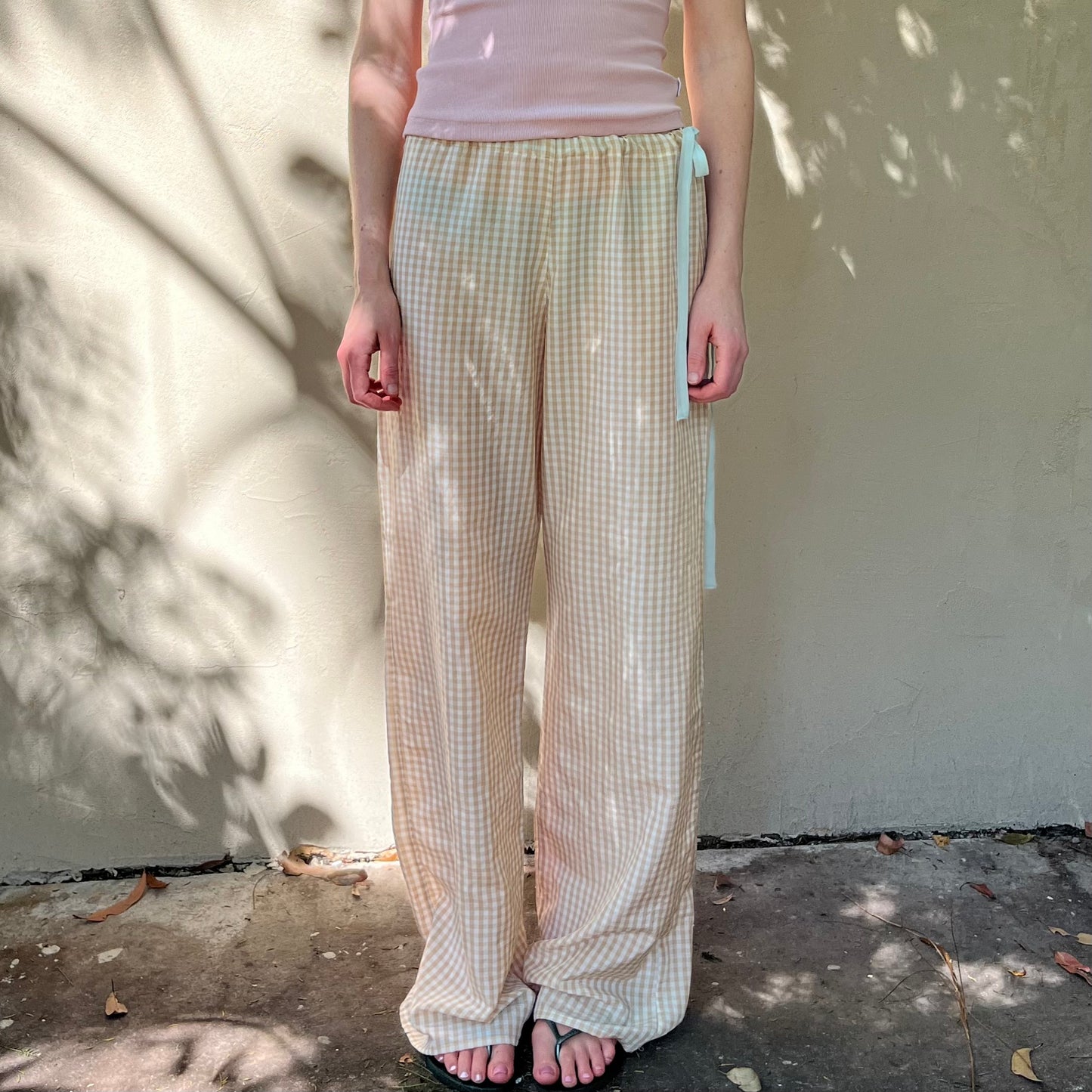 Silk Cotton Gingham Drawstring Pants