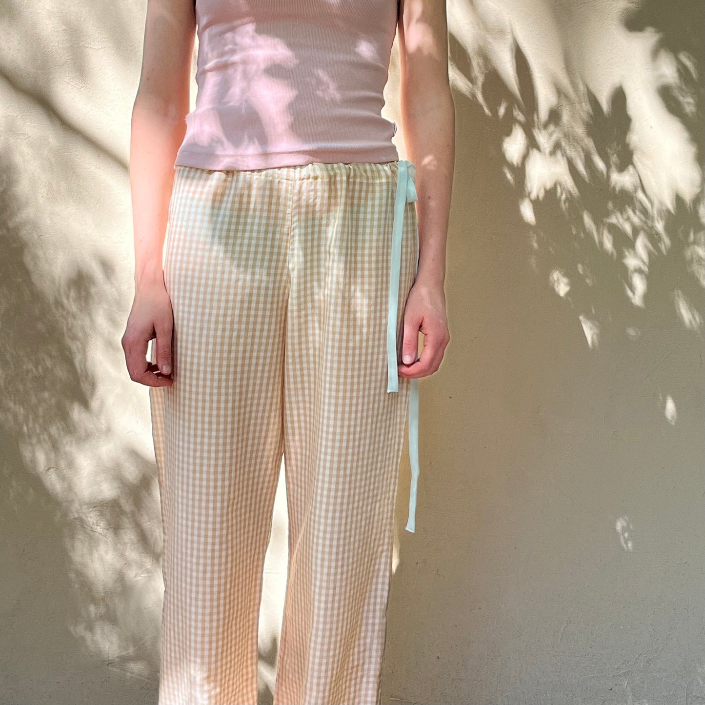 Silk Cotton Gingham Drawstring Pants