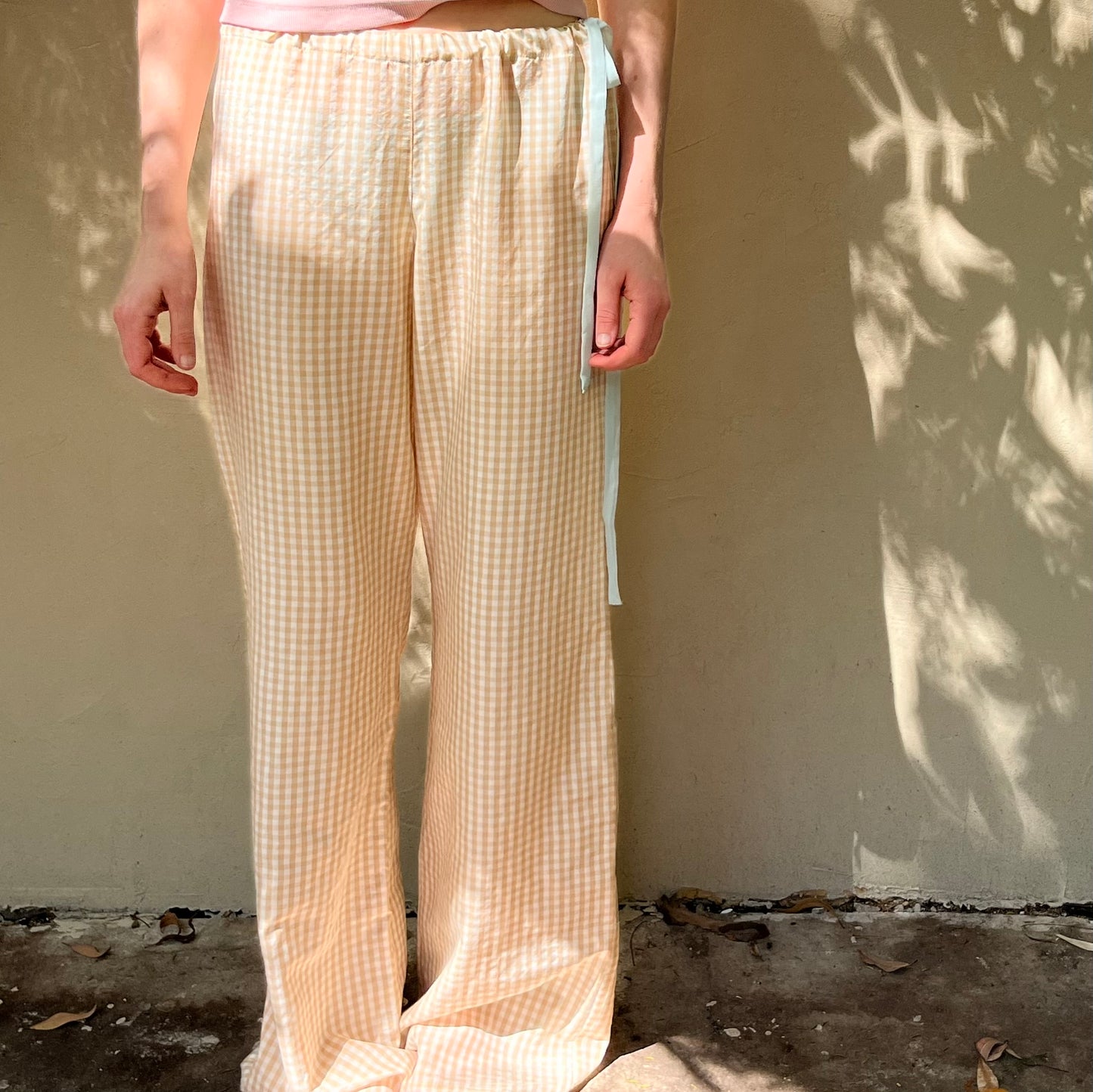 Silk Cotton Gingham Drawstring Pants